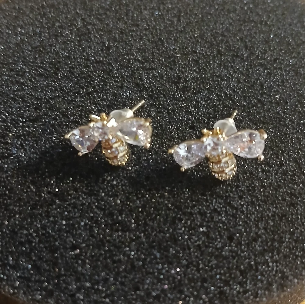 925 Silver Crystal Bee Zircon Earrings Stud Dangle Wedding Jewelry Women - Picture 2 of 6